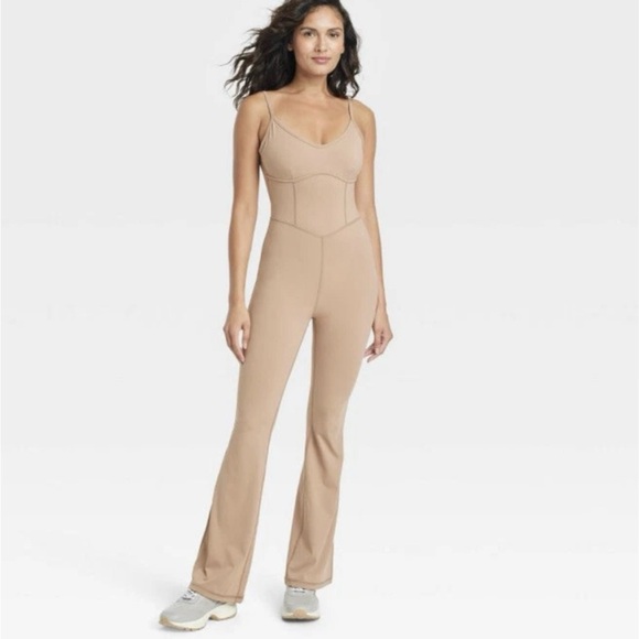 Joy Lab Nylon Scoop Neck Jersey Lining Flare Long Bodysuit - Picture 1 of 8